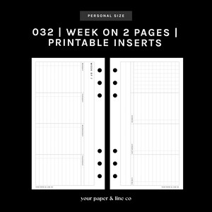 PERSONAL | Horizontal WO2P (Week on 2 Page Insert) | 032 | UNDATED | Mon + Sun Start | Printable Insert,Planner Insert,Digital Insert
