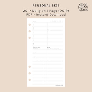 PERSONAL | DO1P (Daily on 1 Page Insert) | 201 | UNDATED | Printable Insert, Planner Insert, Digital Insert, Daily Inserts