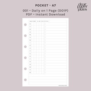 POCKET | DO1P (Daily on 1 Page Insert) | 001 | UNDATED | Monday + Sunday Start | Printable Insert, Planner Insert, Digital Insert
