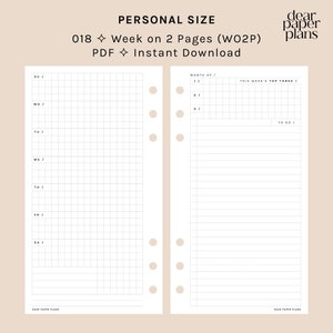 PERSONAL | WO2P (Week on 2 Page Insert) | 018 | UNDATED | Monday + Sunday Start | Printable Insert, Planner Insert, Digital Insert