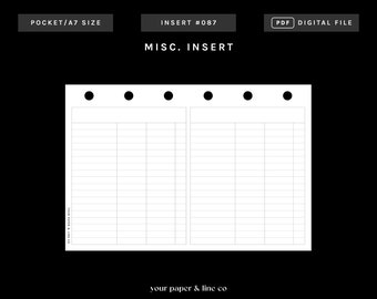 POCKET | Misc. List Tracker Insert | 087 | Printable Insert, Planner Insert, Digital Insert, List Inserts, Tracker Inserts