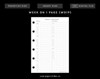 Pocket | WO1P - Week on 1 Page | 134 | Monday + Sunday Start | UNDATED | Printable Insert, Planner Insert, Digital Insert,Weekly Plan Insert