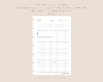 MINI HP Size | Week on 1 Page (WO1P) | 125 | Monday + Sunday Start | Planner Insert, Digital, Printable