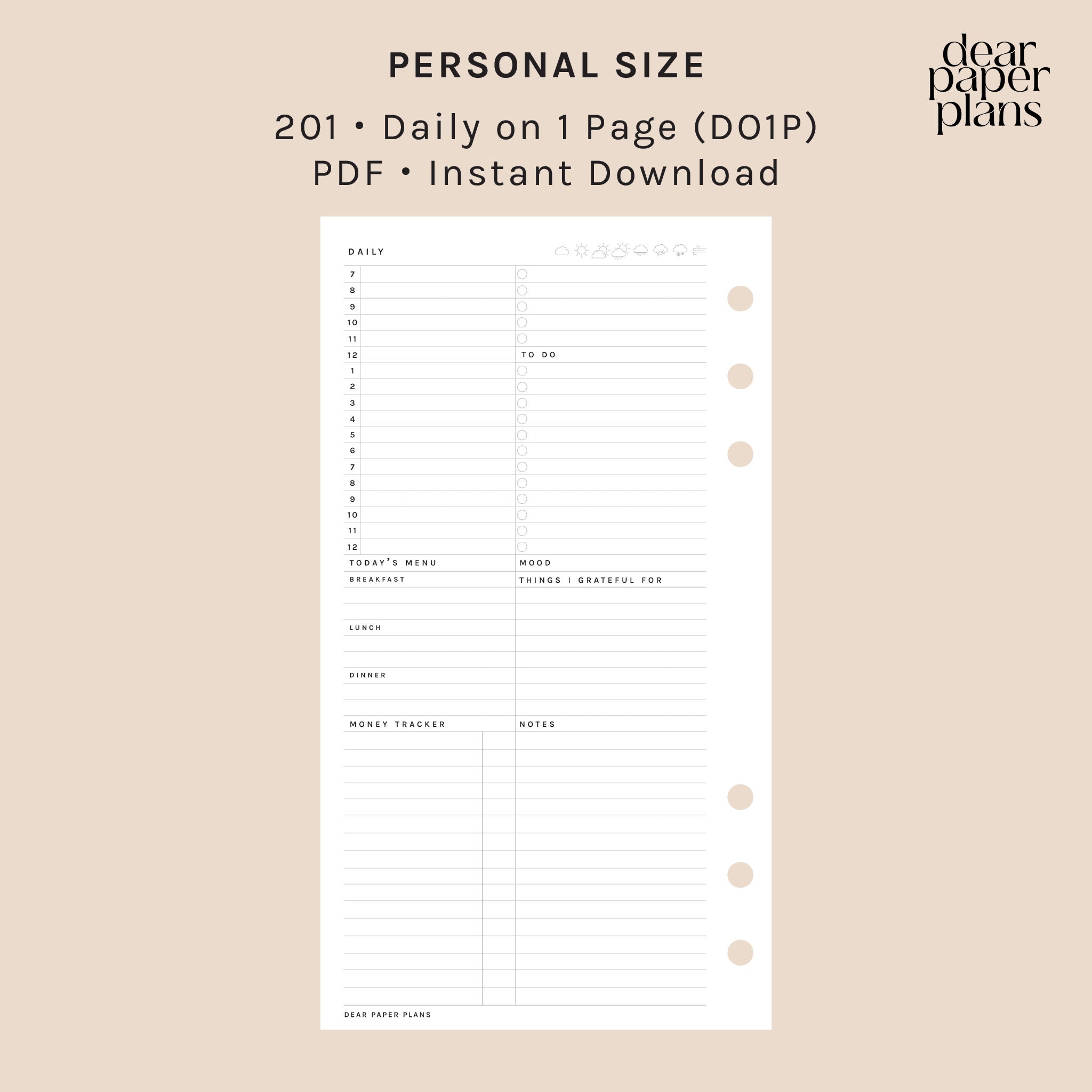 PERSONAL | DO1P (daily on 1 Page Insert) | 201 | UNDATED | Printable ...