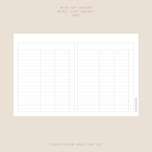 Misc. List Tracker Insert  | Mini HP Size | 087 |  Printable Insert, Planner Insert, Digital Insert