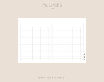 Misc. List Tracker Insert  | Mini HP Size | 087 |  Printable Insert, Planner Insert, Digital Insert