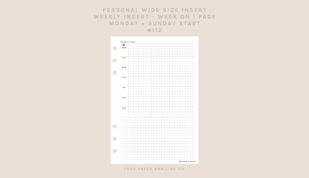 Personal Wide Size | WO1P - Week on 1 Page | 112 | Monday + Sunday ...
