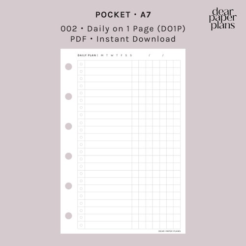 PRINTABLE Pocket Size Day on One Page Insert Undated Etsy