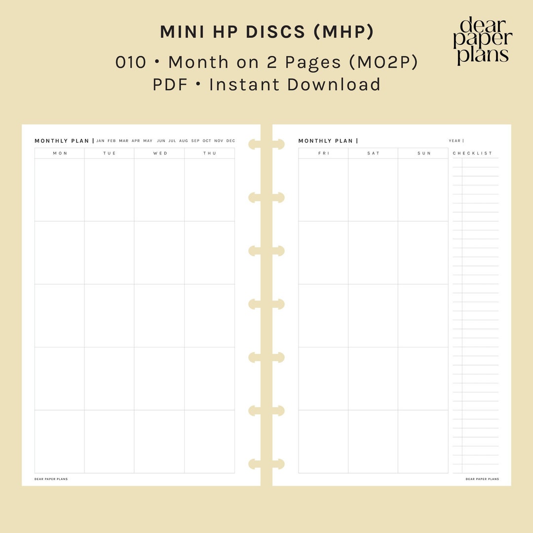 MINI HP | MO2P (month on 2 Page Insert) | 010 | Monday + Sunday Start ...