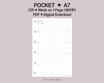 POCKET | WO1P (Week on 1 Page Insert) | UNDATED | Monday + Sunday Start | 225 | Printable Insert, Planner Insert, Digital Insert