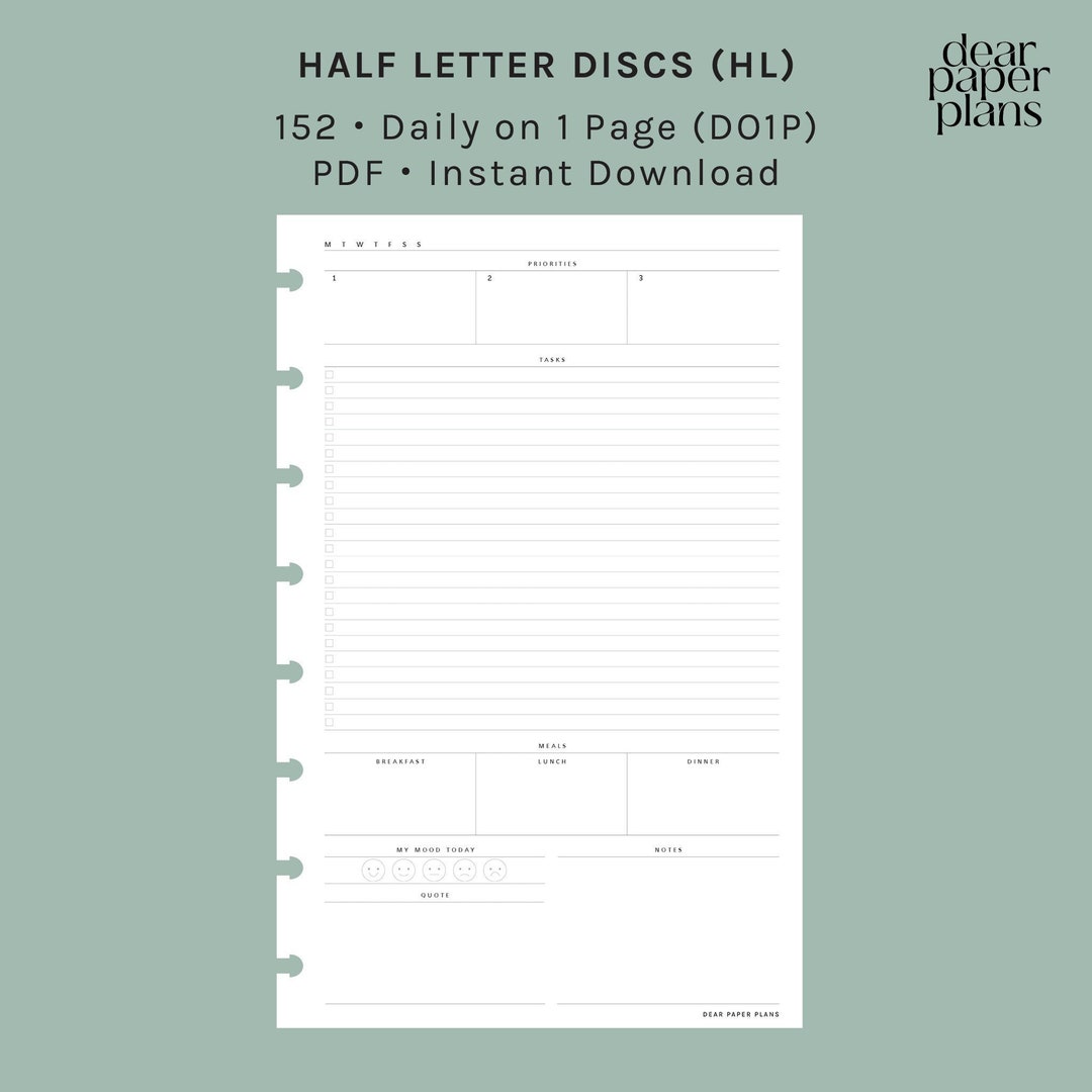 HALF LETTER | DO1P (daily on 1 Page Insert) | 152 | UNDATED |mon+sun ...