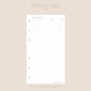 Appointments Tracker Insert | Personal Size | 057 | Printable Insert, Planner Insert, Digital Insert