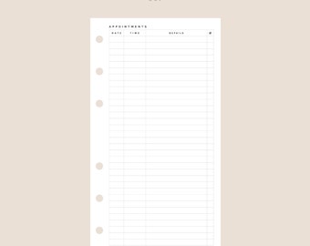 Appointments Tracker Insert | Personal Size | 057 | Printable Insert, Planner Insert, Digital Insert