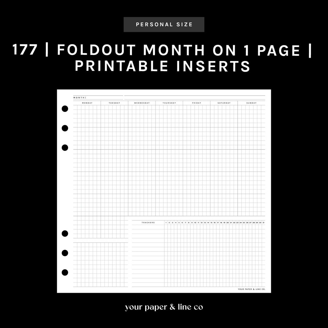 PERSONAL | Foldout Month on 1 Page Planner Insert | 177 | Monday ...