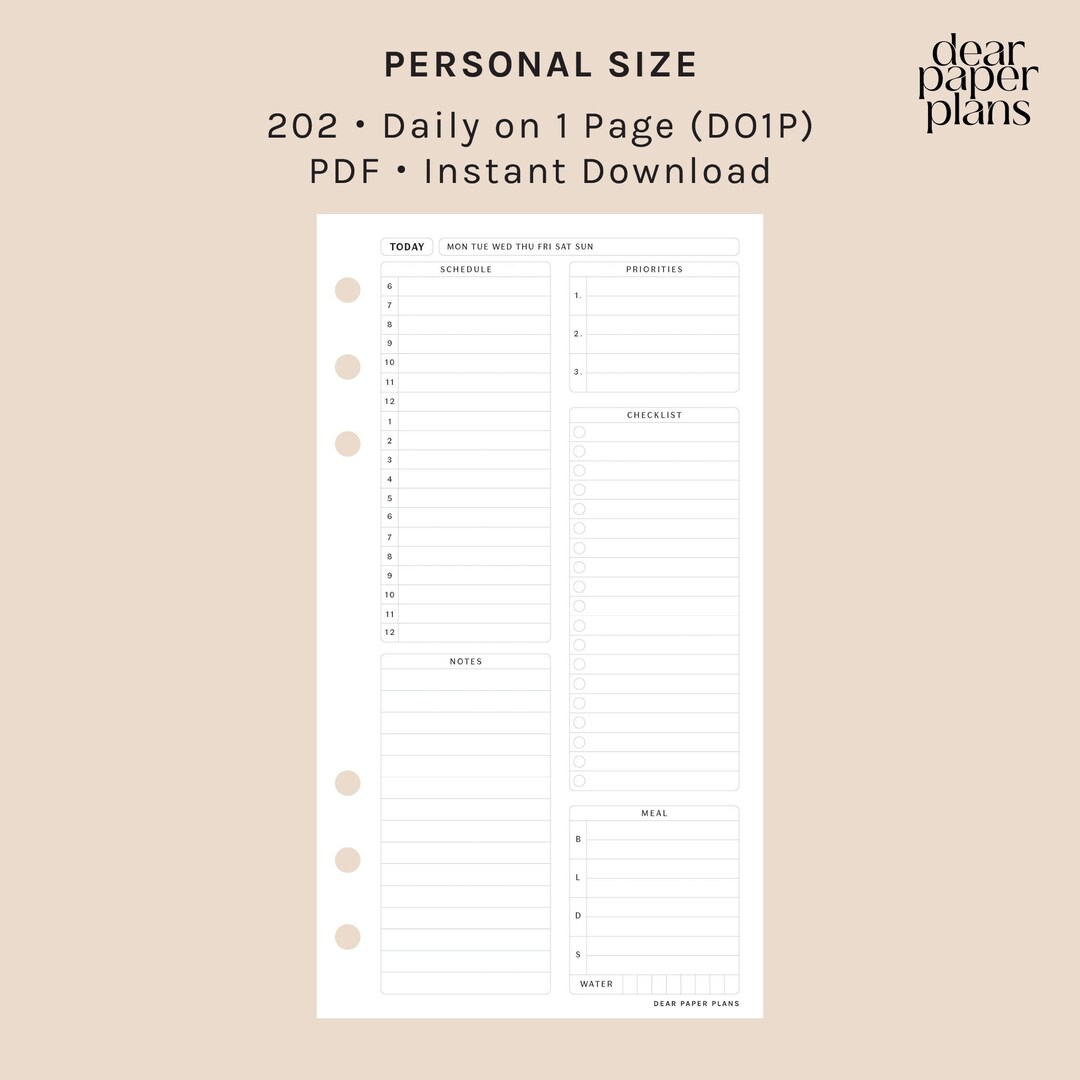 Digital Insert Card PERSONAL | DO1P (daily on 1 Page Insert) | 202 | UNDATED | Printable ...