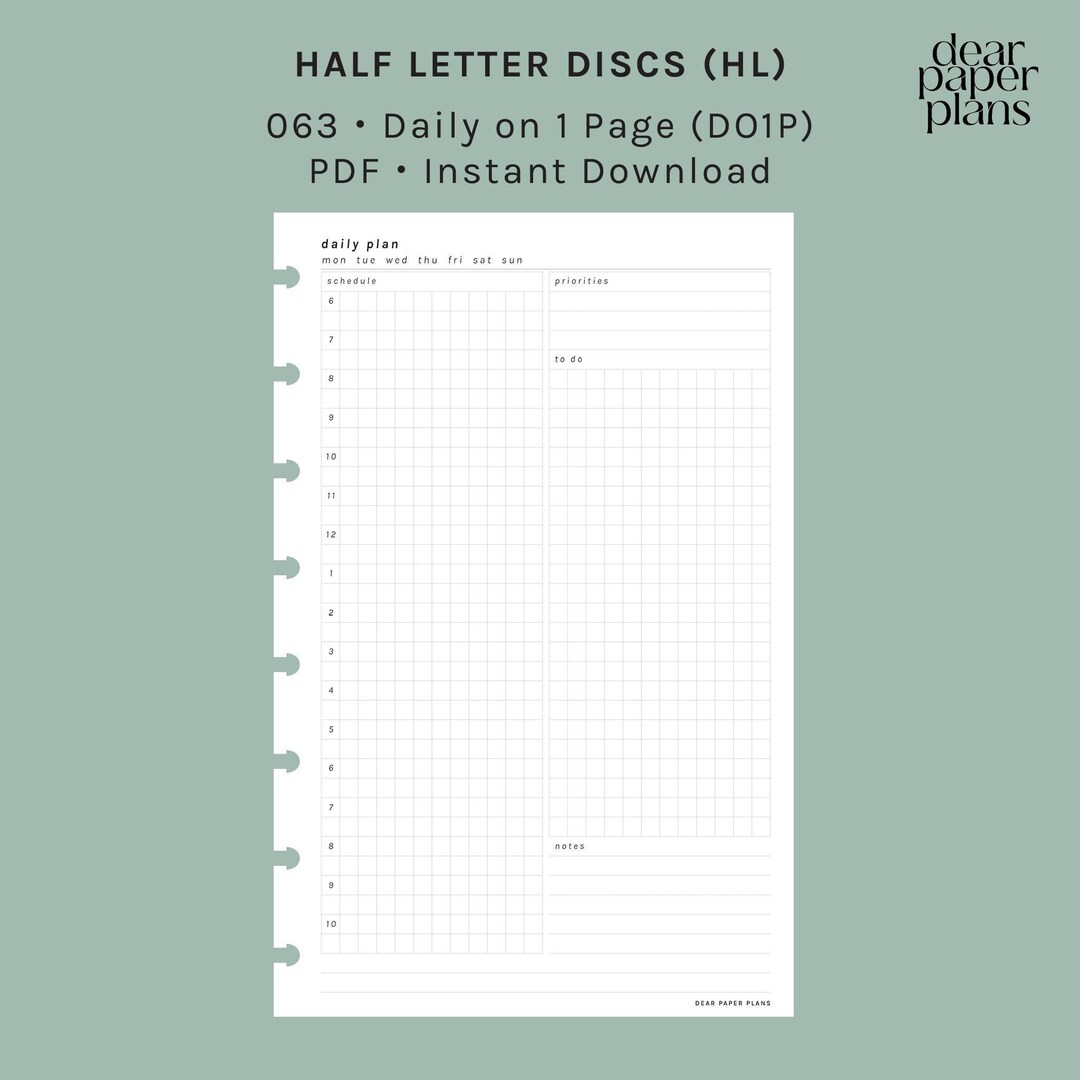 HALF LETTER | DO1P (daily on 1 Page Insert) | 063 | Monday + Sunday ...