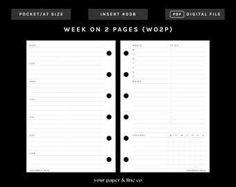 BOLSILLO / WO2P (inserto semanal de 2 páginas) / SIN FECHA / Inicio lunes + domingo / 038 / Inserción imprimible, inserción de planificador, inserción digital