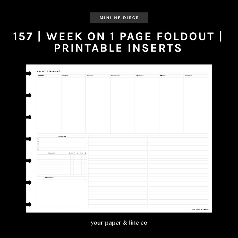 MINI HP | Week on 1 Page Foldout Planner Insert | 157 | Monday + Sunday ...