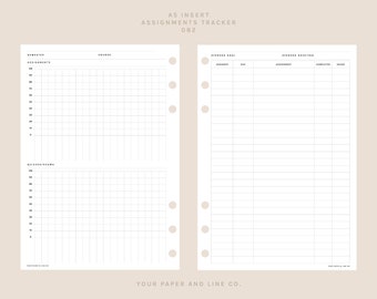 Assignments Tracker Insert  | A5 Size | 082 | Printable Insert, Planner Insert, Digital Insert