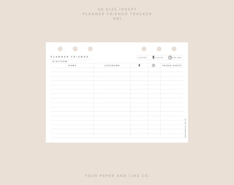 Planner Friends Tracker Insert | A6 Size | 081 | Printable Insert, Planner Insert, Digital Insert