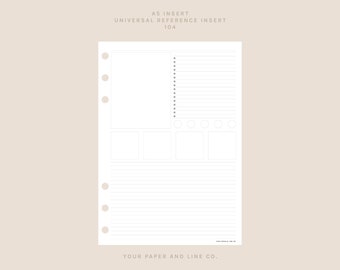 Universal Reference Insert | A5 Size | 104 | Printable Insert, Planner Insert, Digital Insert