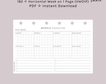 POCKET | Horizontal Week on 1 Page (HWO1P) | Mon + Sun Start | 182 | Printable Insert, Planner Insert, Digital Insert, Weekly Plan Insert