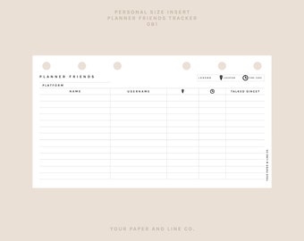 Planner Friends Tracker Insert  | Personal Size | 081 | Printable Insert, Planner Insert, Digital Insert