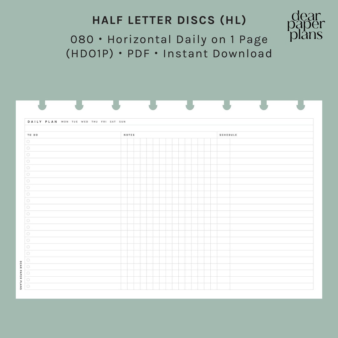 HALF LETTER | HDO1P (horizontal Daily on 1 Page Insert) | 080 | Mon+sun ...