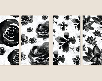 Personal Size | Black & White Floral Abstract | Digital Dashboard, Printable
