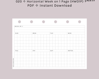 POCKET | Horizontal WO1P (Week on 1 Page Insert) | UNDATED | Monday+Sunday Start | 020 | Printable Insert, Planner Insert, Digital Insert