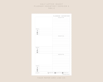 Outil de suivi des stocks du planificateur Version 2 | Format demi-lettre | 084-2 | Hors-texte imprimable, encart pour agenda, encart numérique