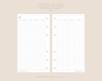 WO2P (Week on 2 Page Insert) | Personal Size | 029 | UNDATED | Monday + Sunday Start | Printable Insert, Planner Insert, Digital Insert