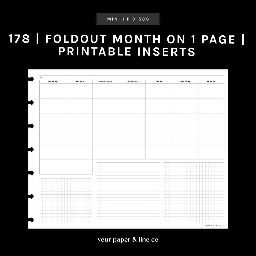 MINI HP | Foldout Month on 1 Page Planner Insert | 178 | Monday ...
