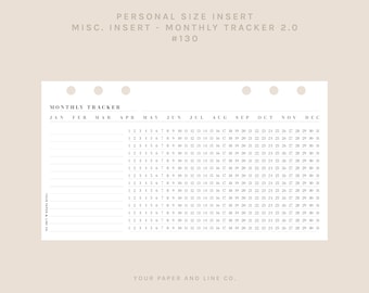 Personal Size | Monthly Tracker 2.0 | 130 | Printable Insert, Planner Insert, Digital Insert