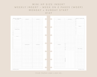 MINI HP Size | Week on 2 Pages (WO2P) | 127 | Monday + Sunday Start | Planner Insert, Digital, Printable