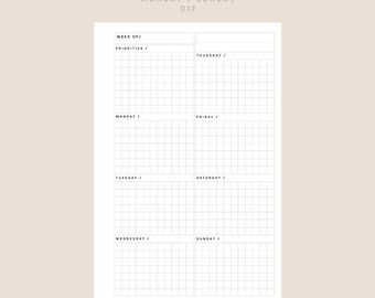 WO1P (Week on 1 Page Insert) | UNDATED | Mini HP Size | Monday + Sunday Start | 017 | Printable Insert, Planner Insert, Digital Insert