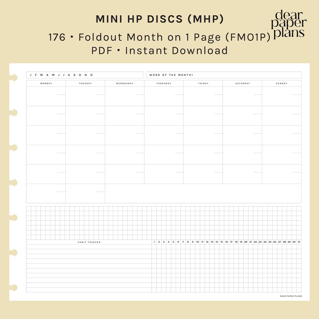 MINI HP | Foldout Month on 1 Page Planner Insert | 176 | Monday ...