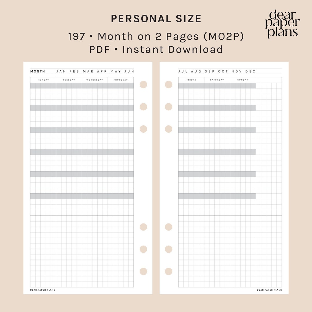 PERSONAL | MO2P (month on 2 Page Insert) | 197 | UNDATED | Printable ...