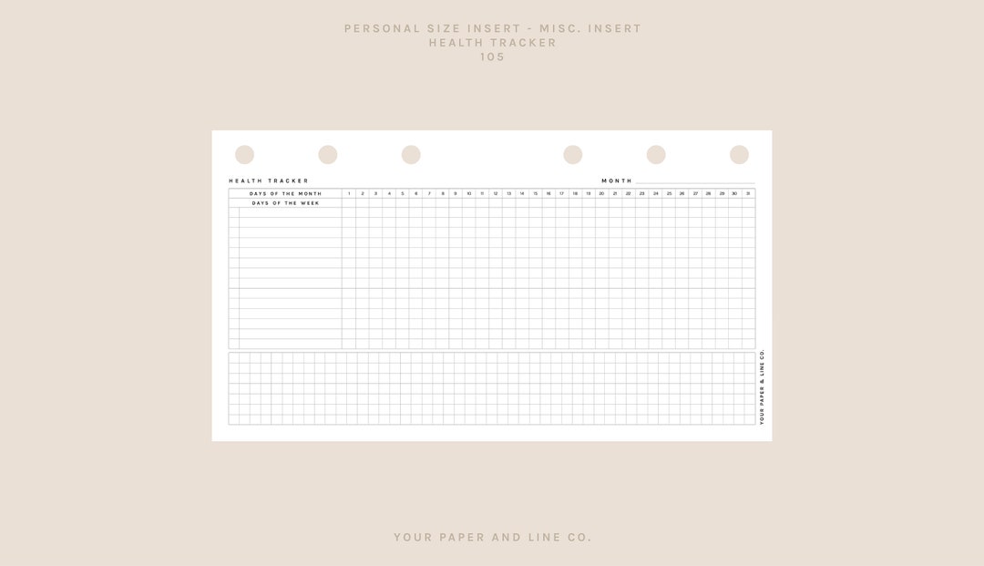 Health Tracker | UNDATED | Personal Size | 105 | Printable Insert ...
