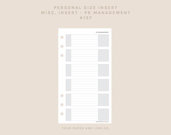 PERSONAL SIZE | PR Management | 146 | Printable Insert, Planner Insert, Digital Insert