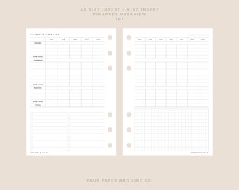 Finances Overview | UNDATED | A6 Size | 107 | 4 Page Design | Printable Insert, Planner Insert, Digital Insert