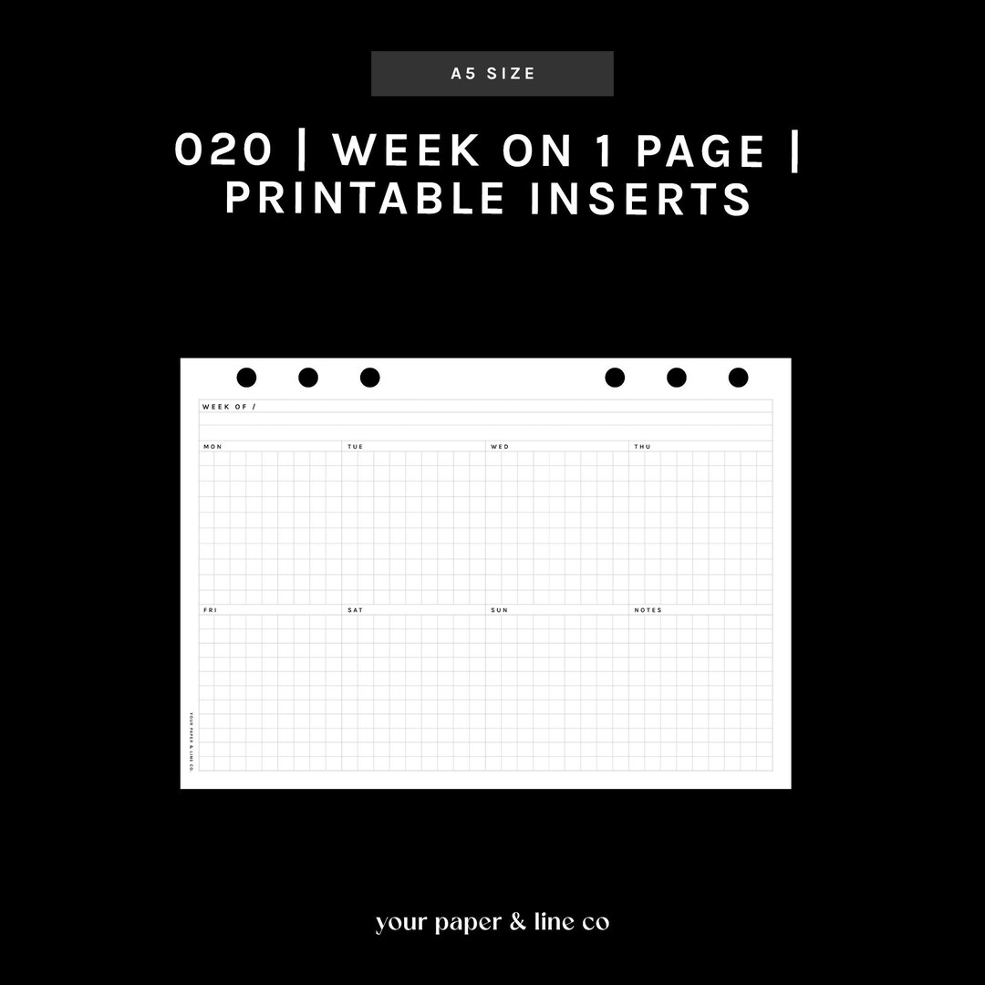 A5 | Horizontal WO1P (week on 1 Page Insert) | 020 | UNDATED | Monday ...