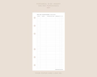 Online Purchases Tracker Insert | Personal Size | 051 | Printable Insert, Planner Insert, Digital Insert