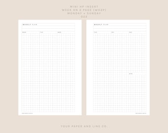 WO2P (Week on 2 Page Insert) | UNDATED | Mini HP Size | Monday + Sunday Start | 022 | Printable Insert, Planner Insert, Digital Insert