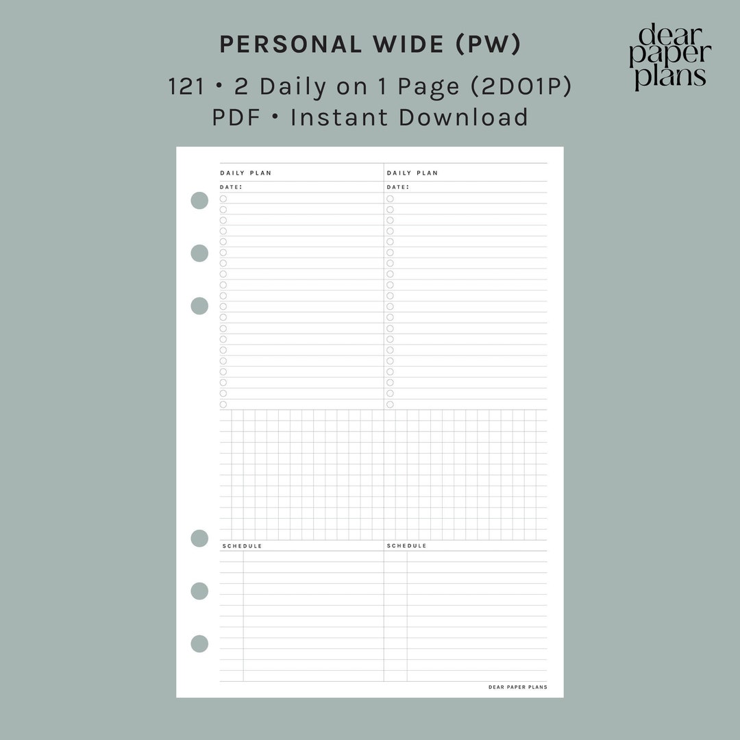 PERSONAL WIDE | 2DO1P (2 Dailies on 1 Page Insert) | 121 | UNDATED ...