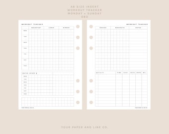 Workout Tracker Insert | A6 Size | 083 | Monday + Sunday Start | Printable Insert, Planner Insert, Digital Insert