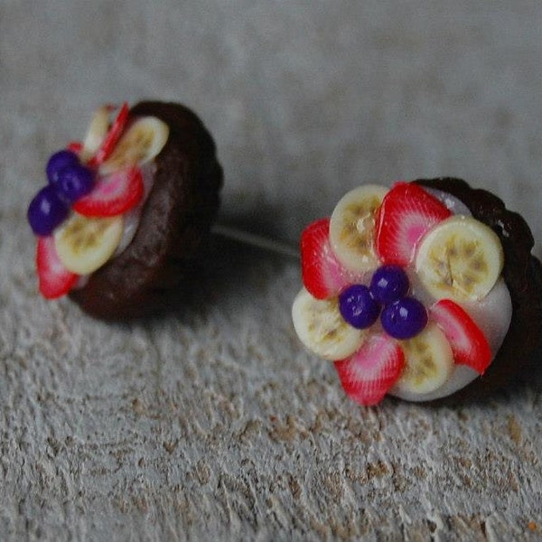 Boucles d’oreilles cupcakes tartelettes tartelettes sucrées art fimo cernit bijoux de charme nourriture Polymer clay