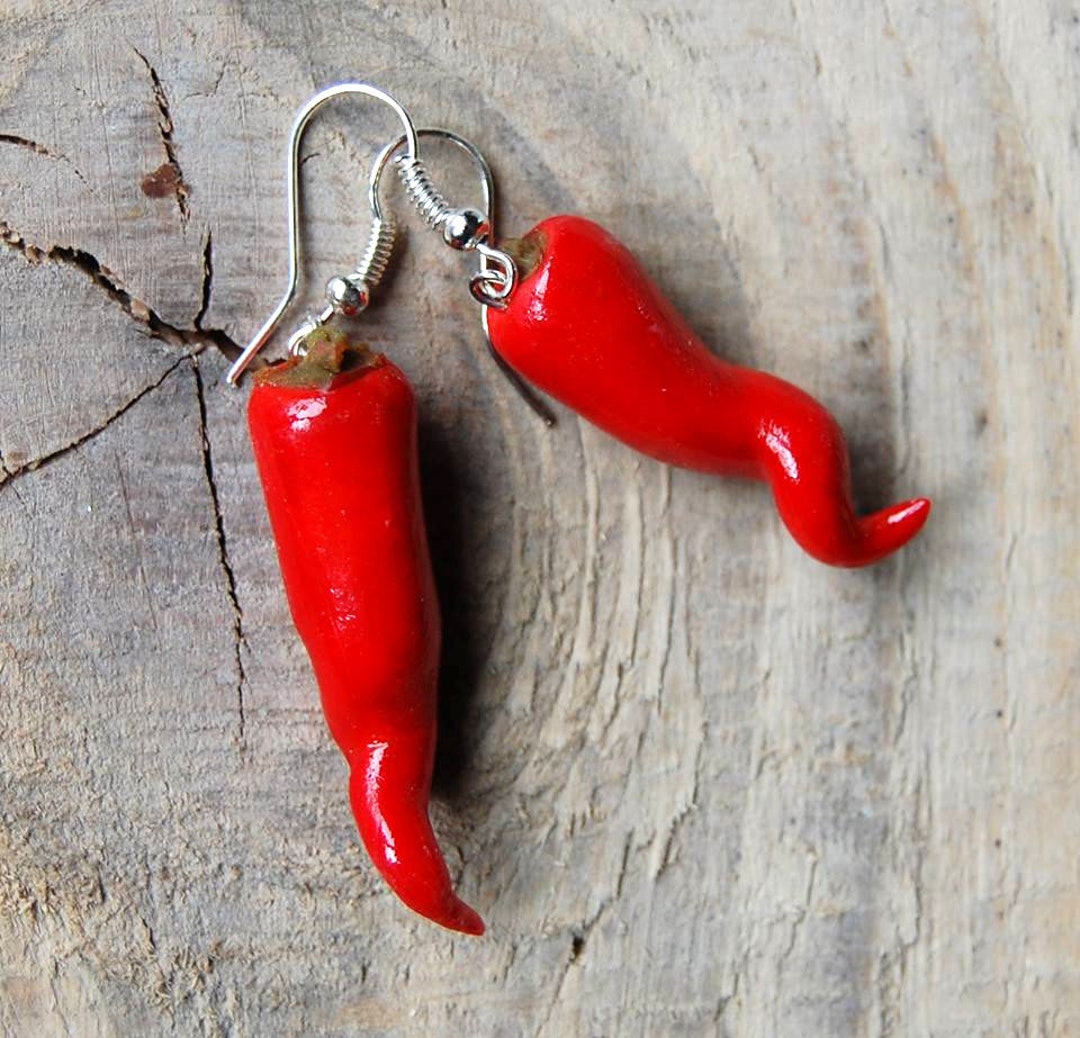 Earrings Papryczka Chilli Artistic Paprika Modeled Fimo Polymer Clay