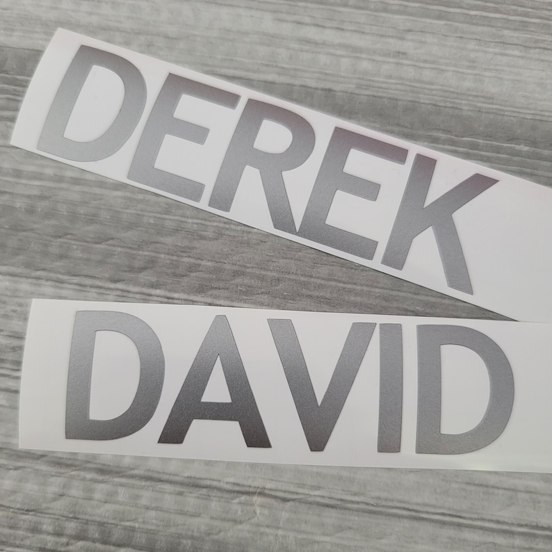 Vinyl Name Sticker Decal - Custom Name 1" height, up to 5" length Silver
