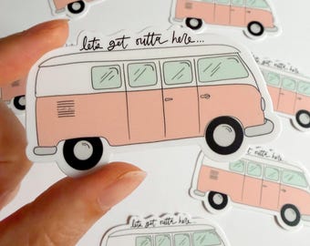 Pink Retro Van Travel Vinyl Sticker | Waterproof Waterbottle, Tablet, Laptop Decor